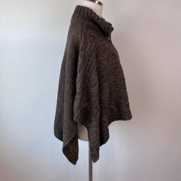Vintage Y2K Decree Cable Knit Poncho Sweater size XL Button Up Brown - Picture 6 of 10
